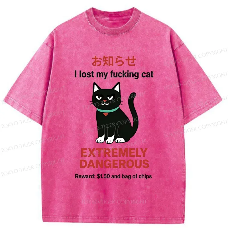 Tokyo-Tiger Look For Dangerous Cat Washed T-Shirt