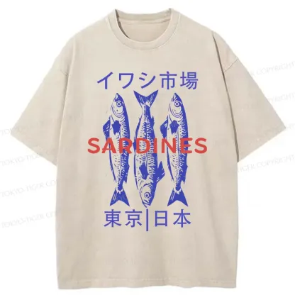 Tokyo-Tiger Japan Sardines Market Washed T-Shirt