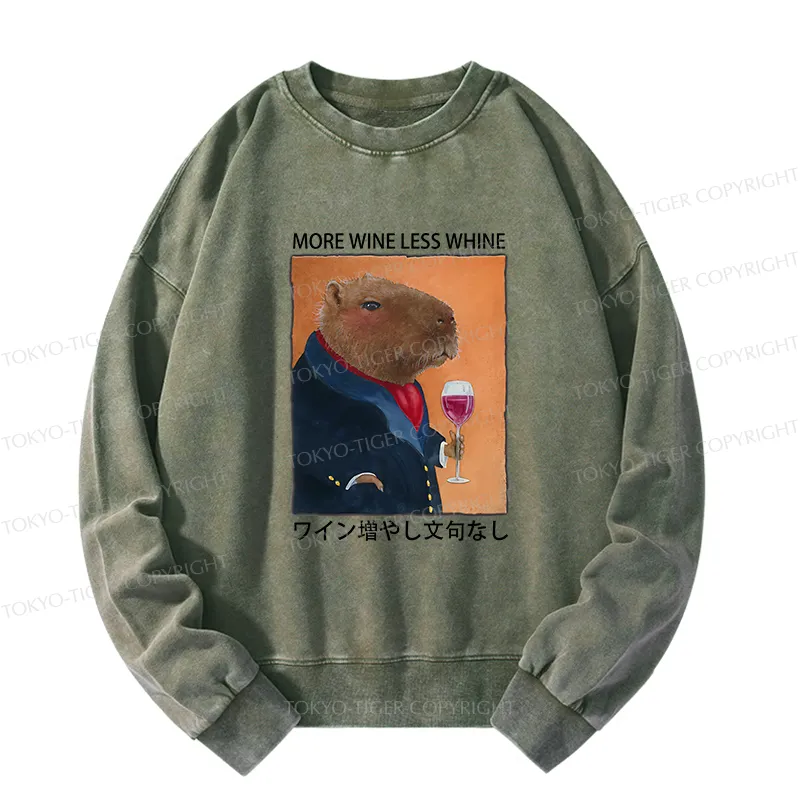 Tokyo-Tiger Capybara More Wine Less Whine Washed Sweatshirt