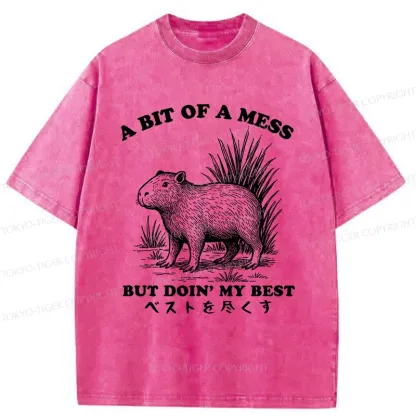 Tokyo-Tiger Capybara Doing Its Best Washed T-Shirt