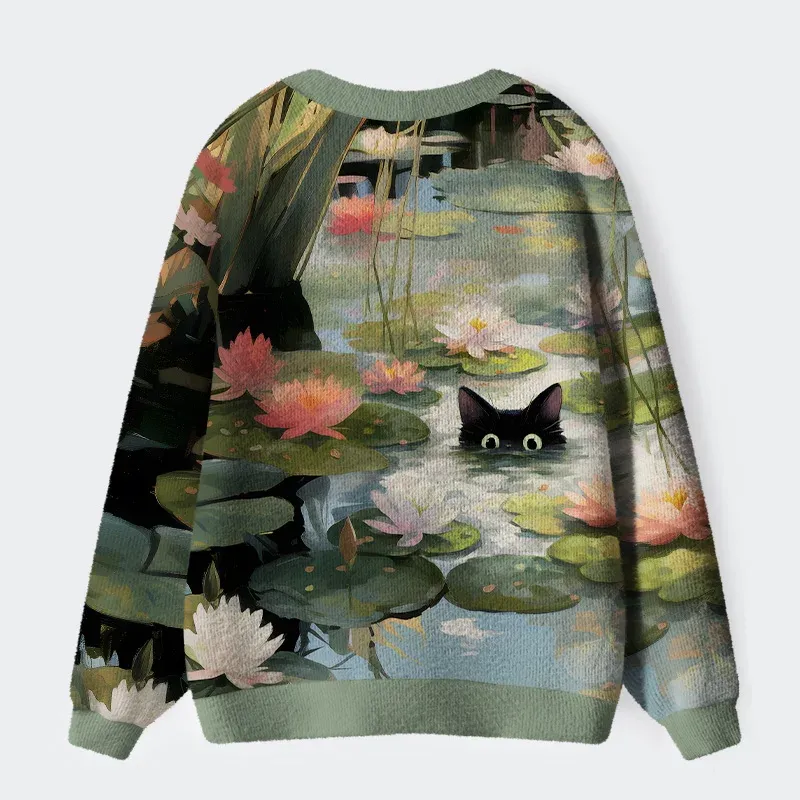 Tokyo-Tiger Cats In The Lotus Pond Ugly Cardigan Sweater