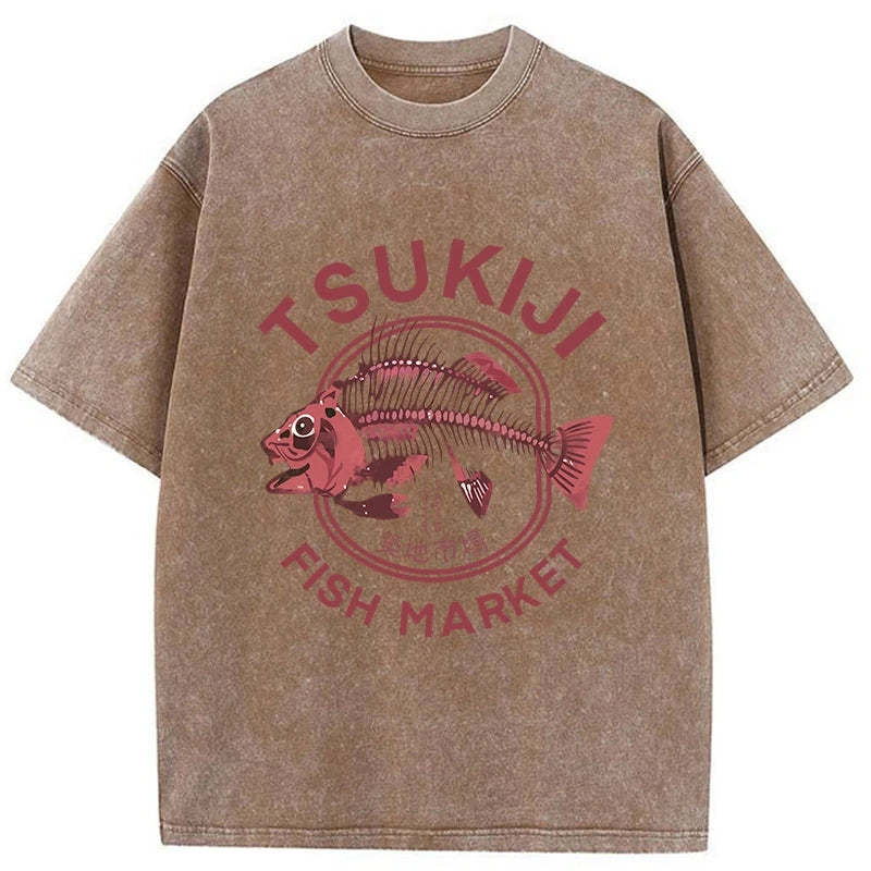 Tokyo-Tiger Tokyo Tsukiji Fish Market Vintage Japan Washed T-Shirt