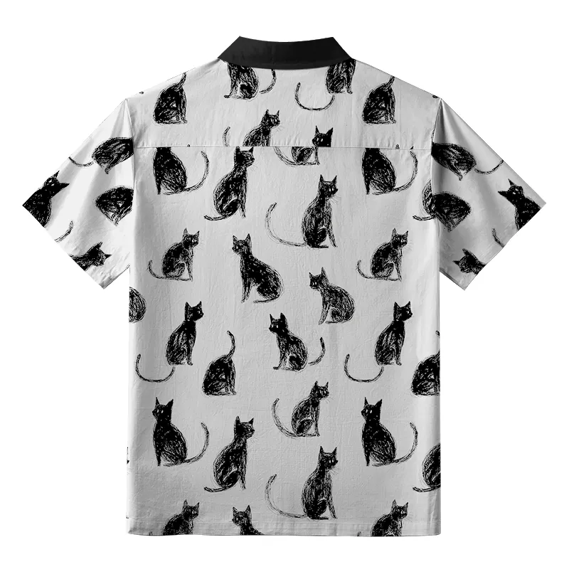 Tokyo-Tiger Black Cat White Hawaiian Shirt