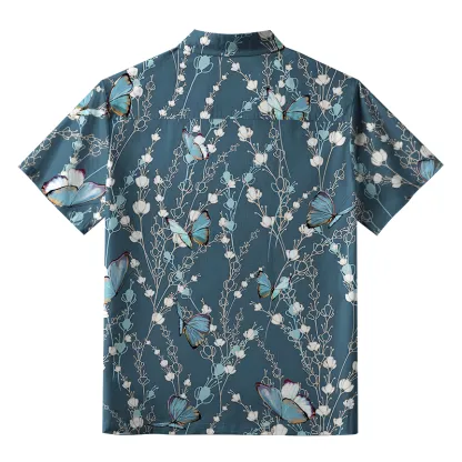 Tokyo-Tiger Blue Floral And Butterfly Button-up Shirt