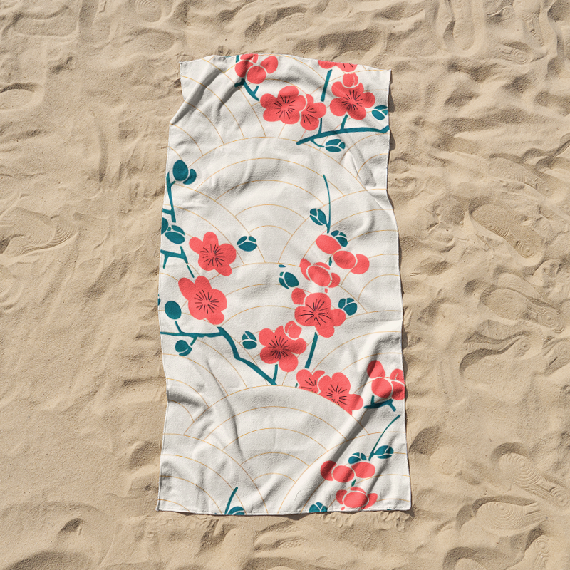 Tokyo-Tiger Blossom Wave Beach Towel