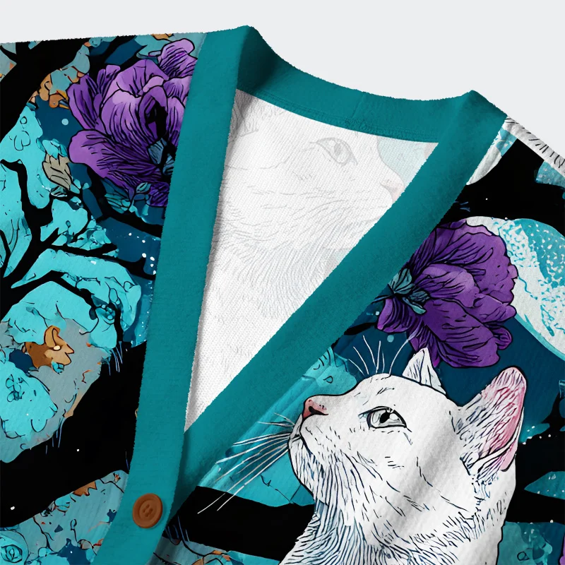 Tokyo-Tiger Mysterious White Cat Ugly Cardigan Sweater