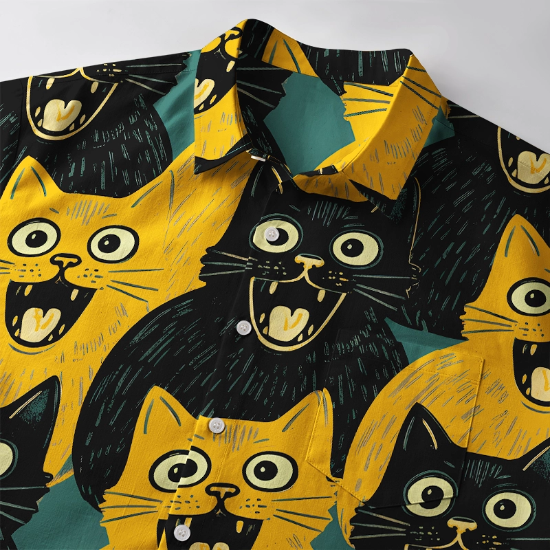 Tokyo-Tiger Yellow Cat And Black Cat Button-up Shirt