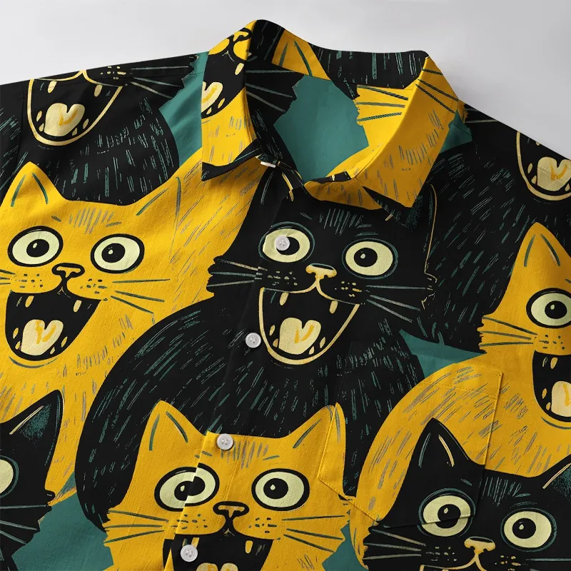 Tokyo-Tiger Yellow Cat And Black Cat Button-up Shirt