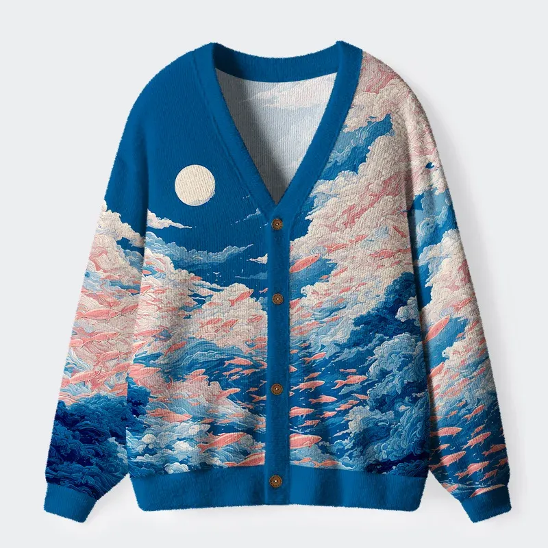 Tokyo-Tiger Fish Soaring In The Sky Ugly Cardigan Sweater