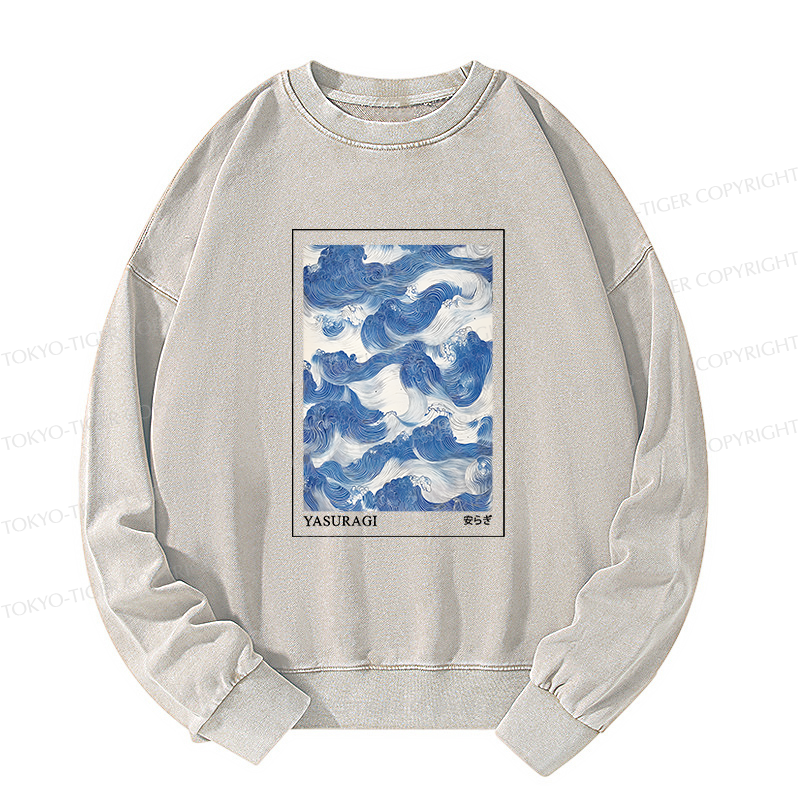 Tokyo-Tiger Japanese Retro Art Wave Washed Sweatshirt