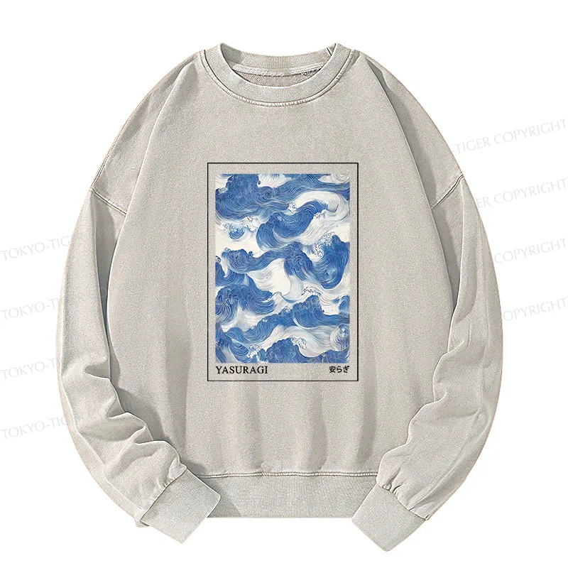 Tokyo-Tiger Japanese Retro Art Wave Washed Sweatshirt