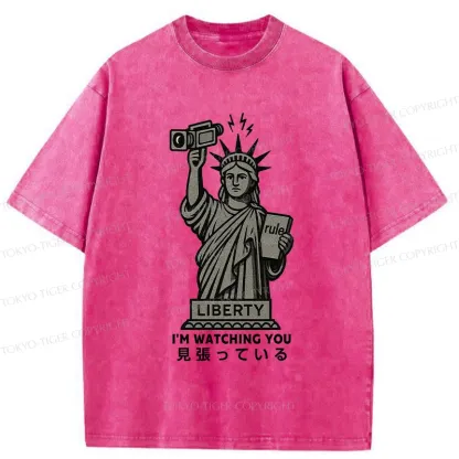 Tokyo-Tiger Funny I'm Watching You Washed T-Shirt