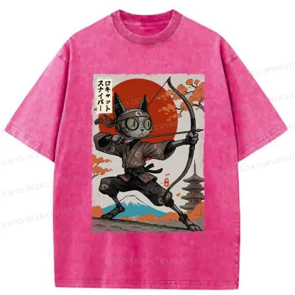 Tokyo-Tiger Japanese Robot Cat Archery Washed T-Shirt