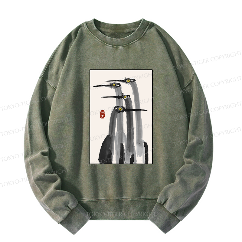 Tokyo-Tiger Japanese Crane Poster Washed Sweatshirt