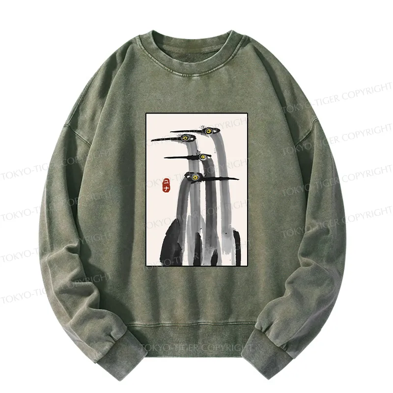 Tokyo-Tiger Japanese Crane Poster Washed Sweatshirt