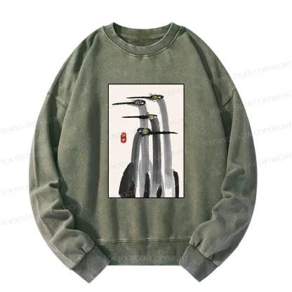 Tokyo-Tiger Japanese Crane Poster Washed Sweatshirt