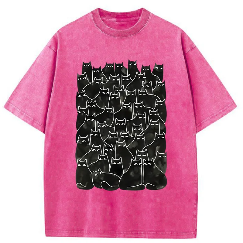 Tokyo-Tiger A Group Of Black Cats Washed T-Shirt