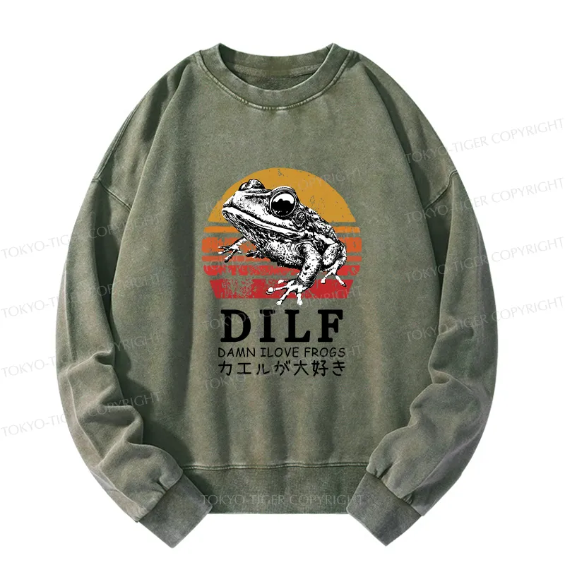 Tokyo-Tiger Funny Frog Lover Washed Sweatshirt