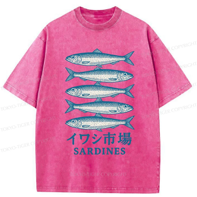 Tokyo-Tiger Japanese Sardines Market Washed T-Shirt