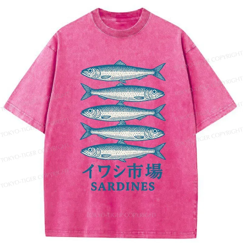 Tokyo-Tiger Japanese Sardines Market Washed T-Shirt