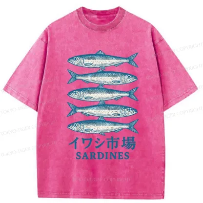 Tokyo-Tiger Japanese Sardines Market Washed T-Shirt