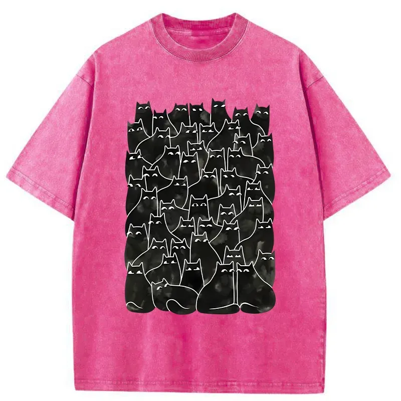 Tokyo-Tiger A Group Of Black Cats Washed T-Shirt