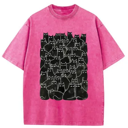 Tokyo-Tiger A Group Of Black Cats Washed T-Shirt