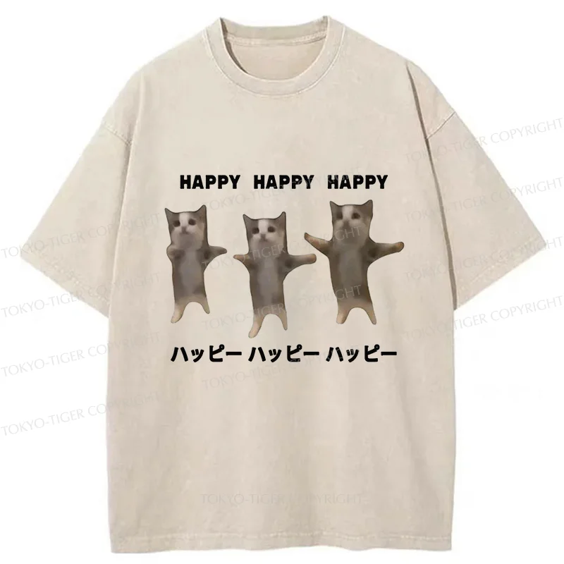 Tokyo-Tiger Dancing Cats Washed T-Shirt