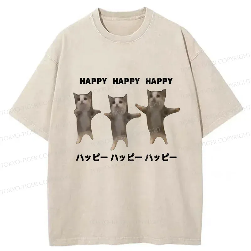 Tokyo-Tiger Dancing Cats Washed T-Shirt