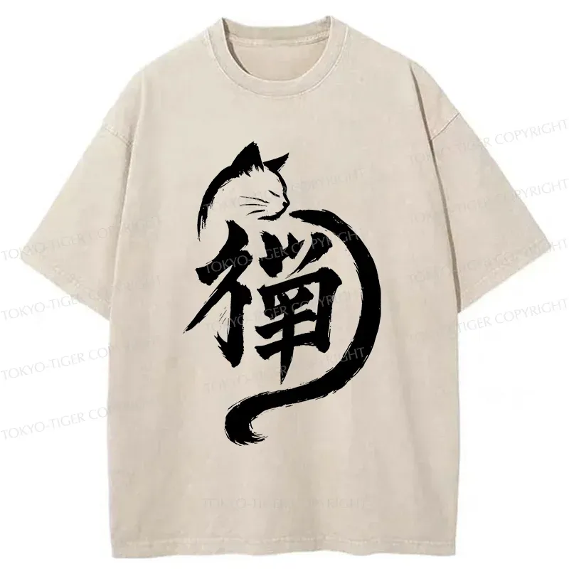 Tokyo-Tiger Zen Cat Washed T-Shirt