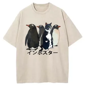 Image of Tokyo-Tiger Imposter Among Penguins Washed T-Shirt