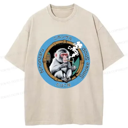 Tokyo-Tiger Funny Japanese Monkey Washed T-Shirt