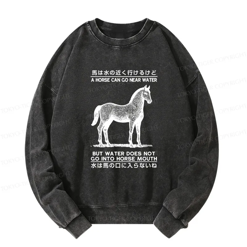 Tokyo-Tiger Funny Horse And Water Saying Washed Sweatshirt