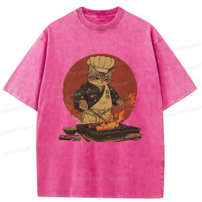 Tokyo-Tiger Cat Grill Chef Washed T-Shirt