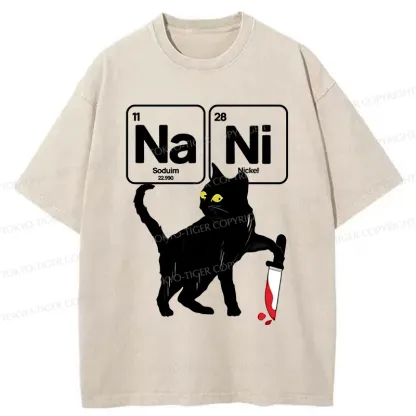 Tokyo-Tiger Cat With Question Washed T-Shirt