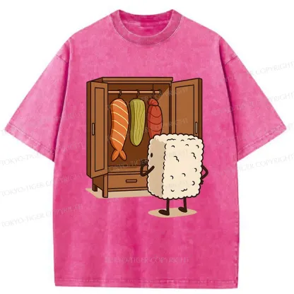 Tokyo-Tiger Sushi Pick Out Clothes Washed T-Shirt
