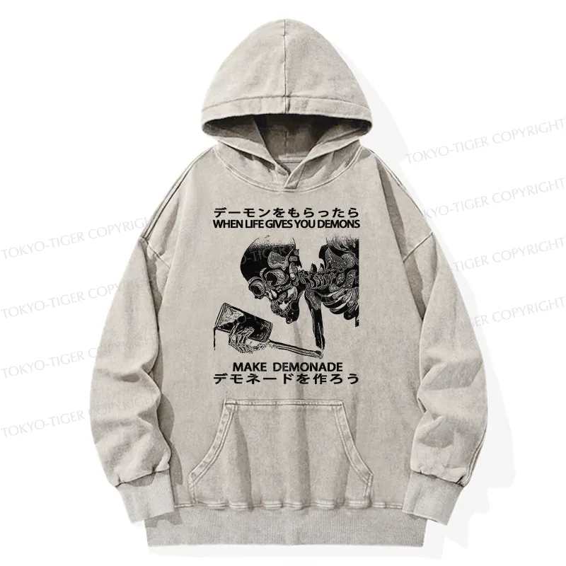 Tokyo-Tiger Make Demonade Funny Washed Hoodie