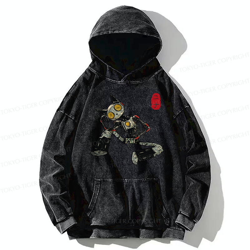 Tokyo-Tiger Contemplative Robot Cat Washed Hoodie