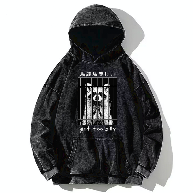 Tokyo-Tiger Raccoon Got Too Silly Washed Hoodie