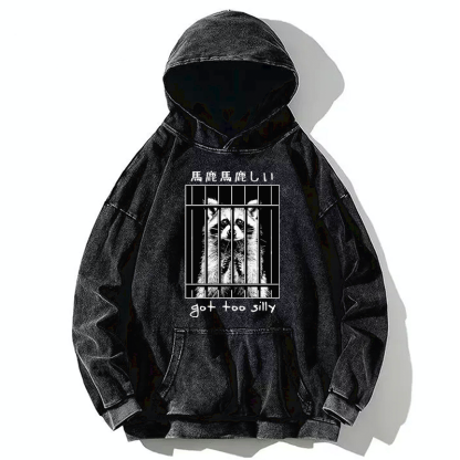 Tokyo-Tiger Raccoon Got Too Silly Washed Hoodie