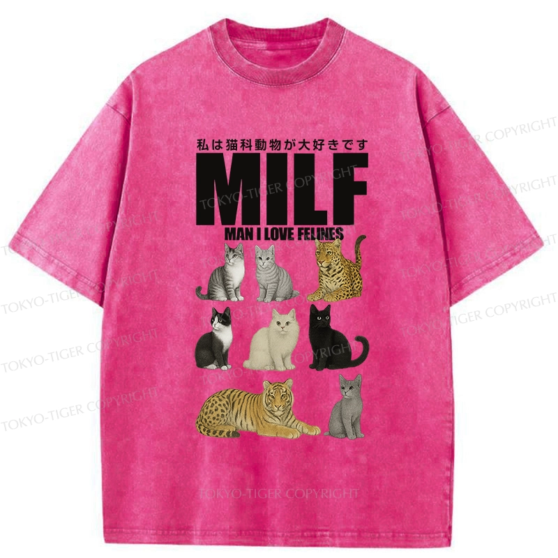 Tokyo-Tiger Funny Man I Love Felines Washed T-Shirt