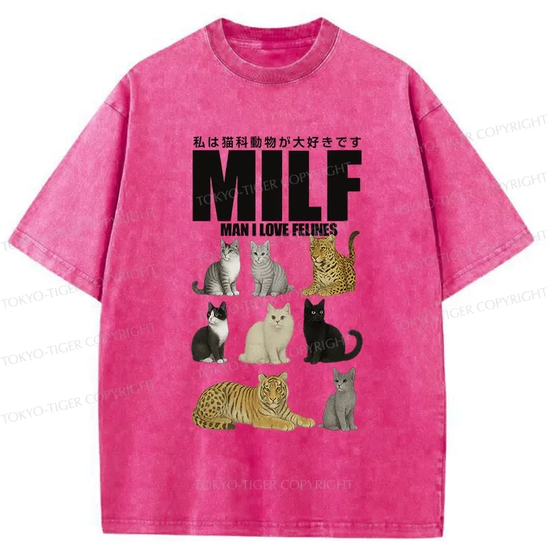 Tokyo-Tiger Funny Man I Love Felines Washed T-Shirt