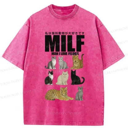Tokyo-Tiger Funny Man I Love Felines Washed T-Shirt