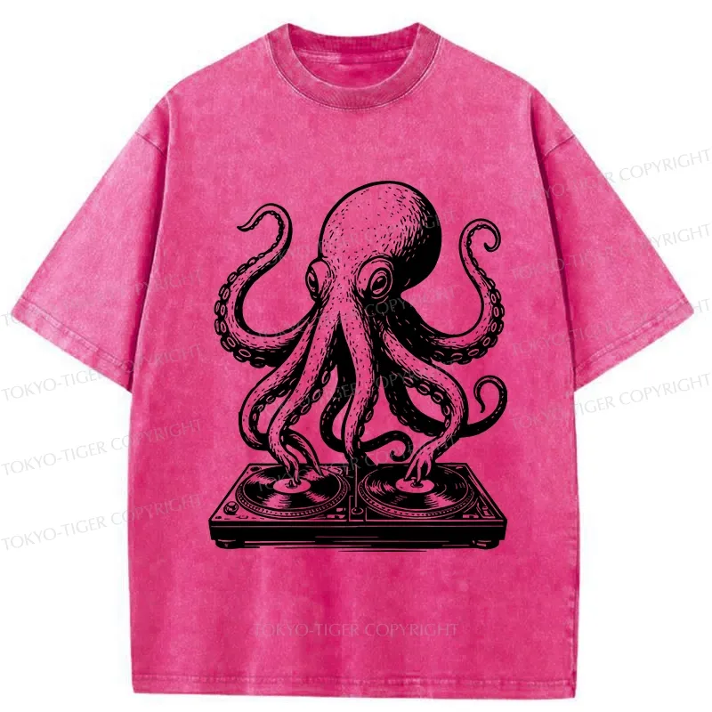 Tokyo-Tiger Octopus DJ Washed T-Shirt