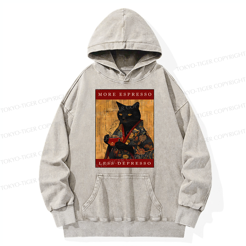 Tokyo-Tiger More Espresso Less Depresso Cat Washed Hoodie