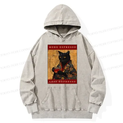 Tokyo-Tiger More Espresso Less Depresso Cat Washed Hoodie
