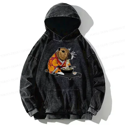 Tokyo-Tiger Cute Capybara Eating Ramen Washed Hoodie
