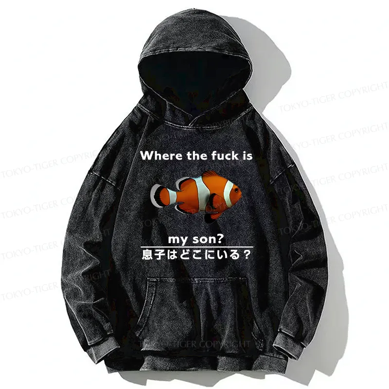 Tokyo-Tiger Fish Looking For Son Washed Hoodie
