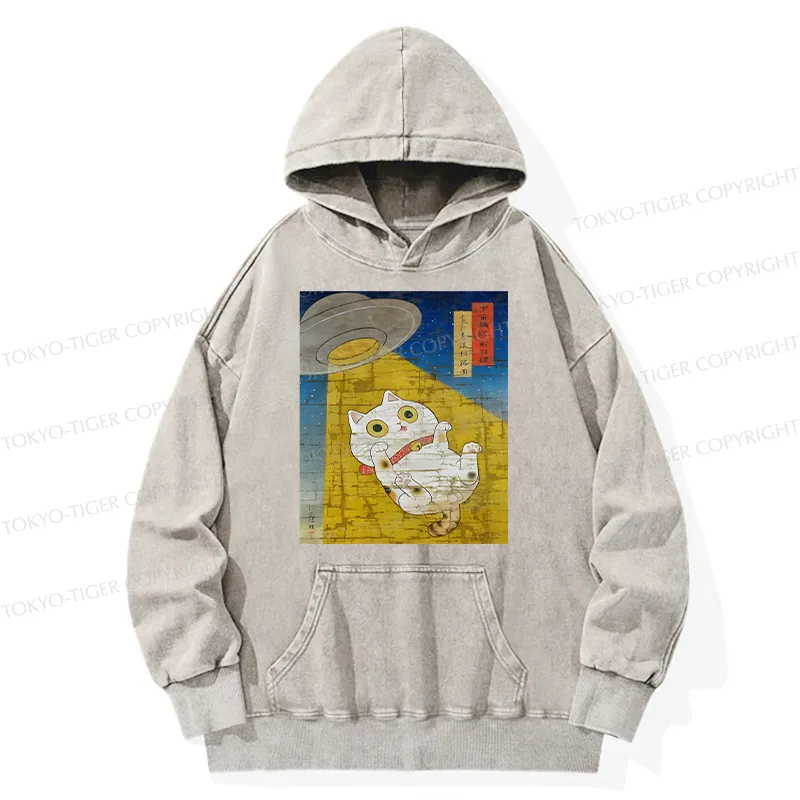 Tokyo-Tiger Funny Meow-FO Kidnapping Cat Washed Hoodie
