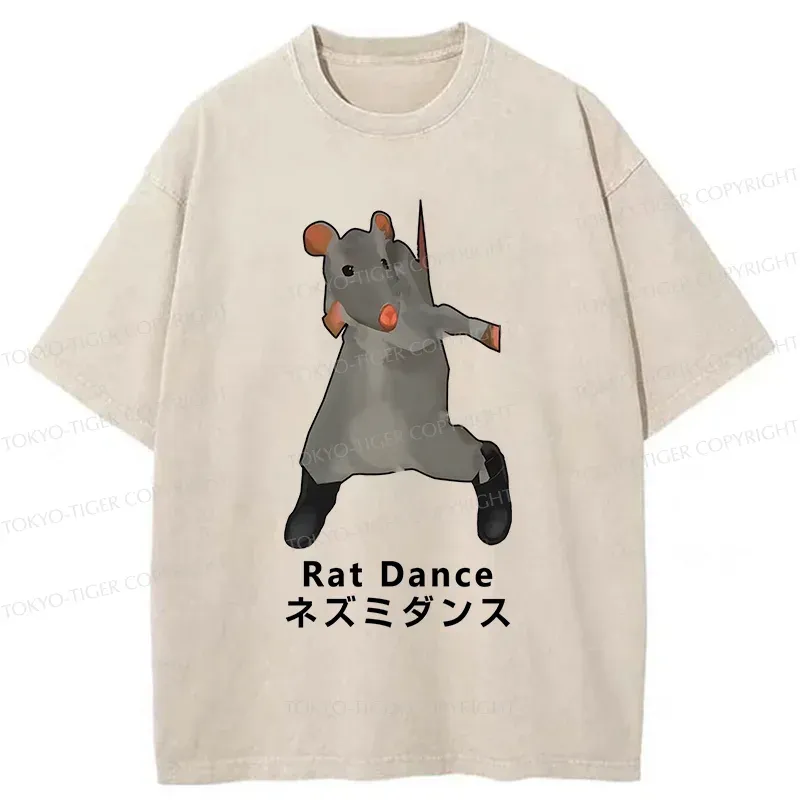 Tokyo-Tiger Funny Dancing Mouse Washed T-Shirt